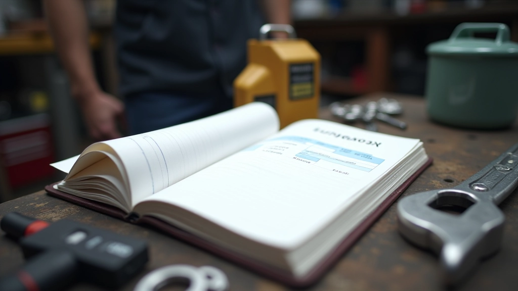 Carnet d'entretien de voiture ouvert avec outils de maintenance à proximité