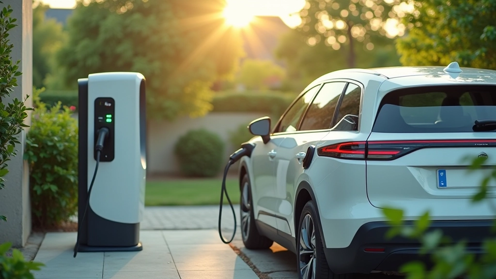 Voiture électrique branchée à une borne de recharge, symbole d'énergie verte
