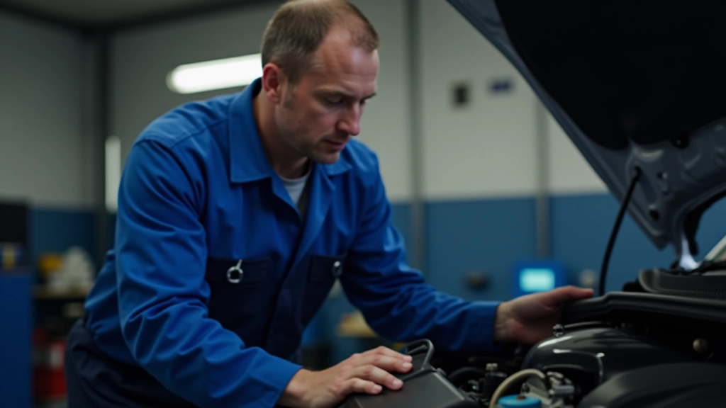 Mécanicien travaillant sur moteur de voiture en atelier professionnel avec outils